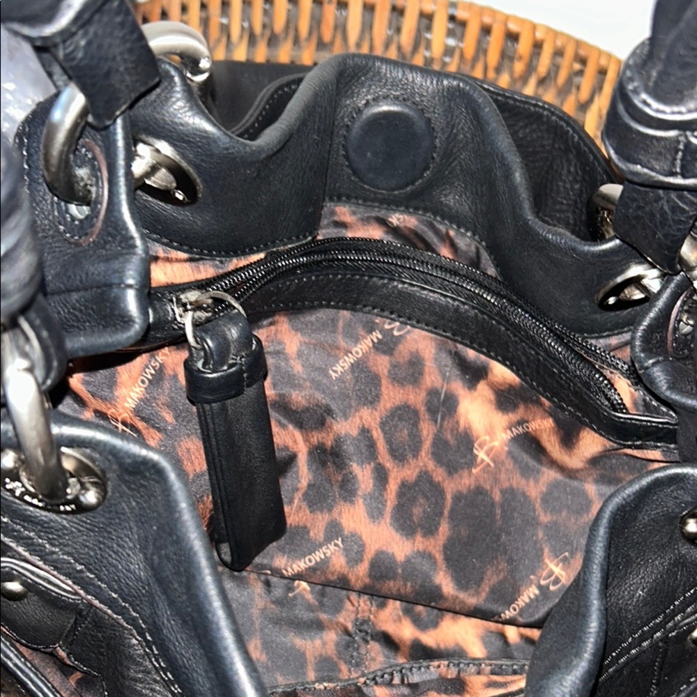 B.Makowsky Black Slouchy Shoulder Bag with Silver Hardware. - Picture 12 of 15